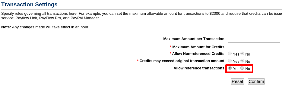 Allow Reference Transactions