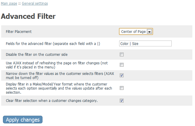 Advanced Filter General Configuration