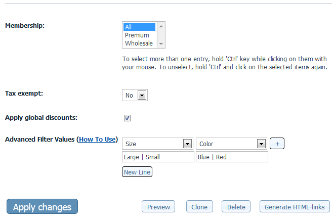 Advanced Filter Product Settings